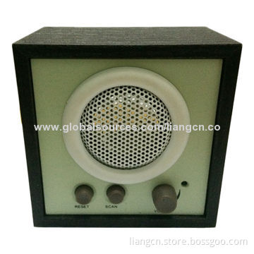 Portable mini wooden radio, blue backlight